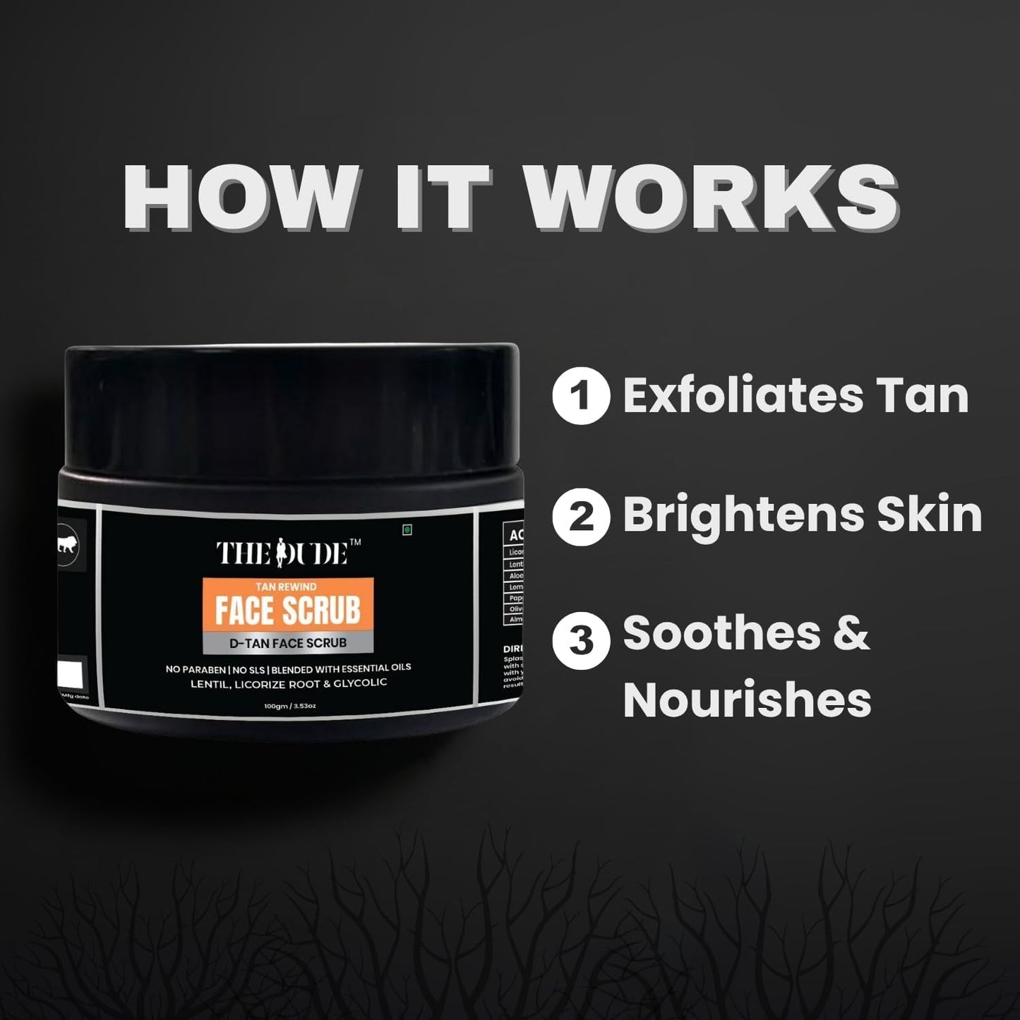 THE DUDE D-Tan Face Scrub for Men - 100 gm | Papaya, Gotu Kola & Manjistha | Removes Sun Tan & Pollution | Brightens Skin Tone