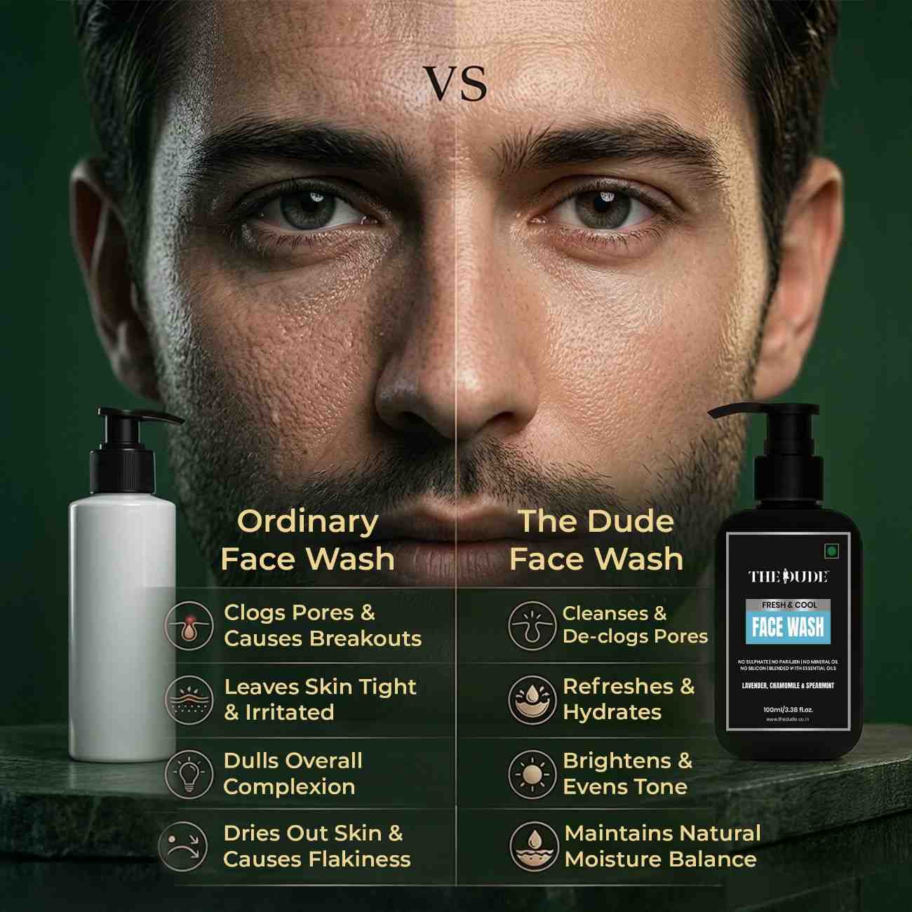 THE DUDE Fresh Cool Face Wash for Men - 100 ml | Lavender, Chamomile & Spearmint | Refreshing Cleanser | Controls Oil & Revives Tired Skin