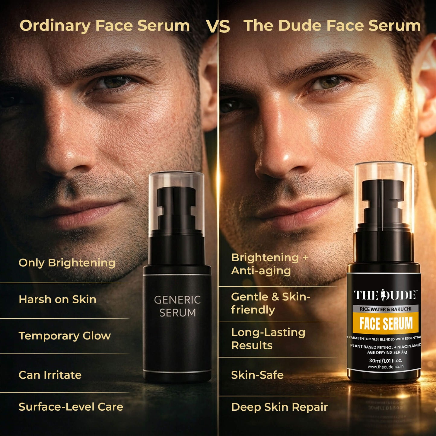 THE DUDE Rice Water & Bakuchi Face Serum for Men - 30 ml | Plant Based Retinol Niacinamide | Improves Texture & Fine Lines
