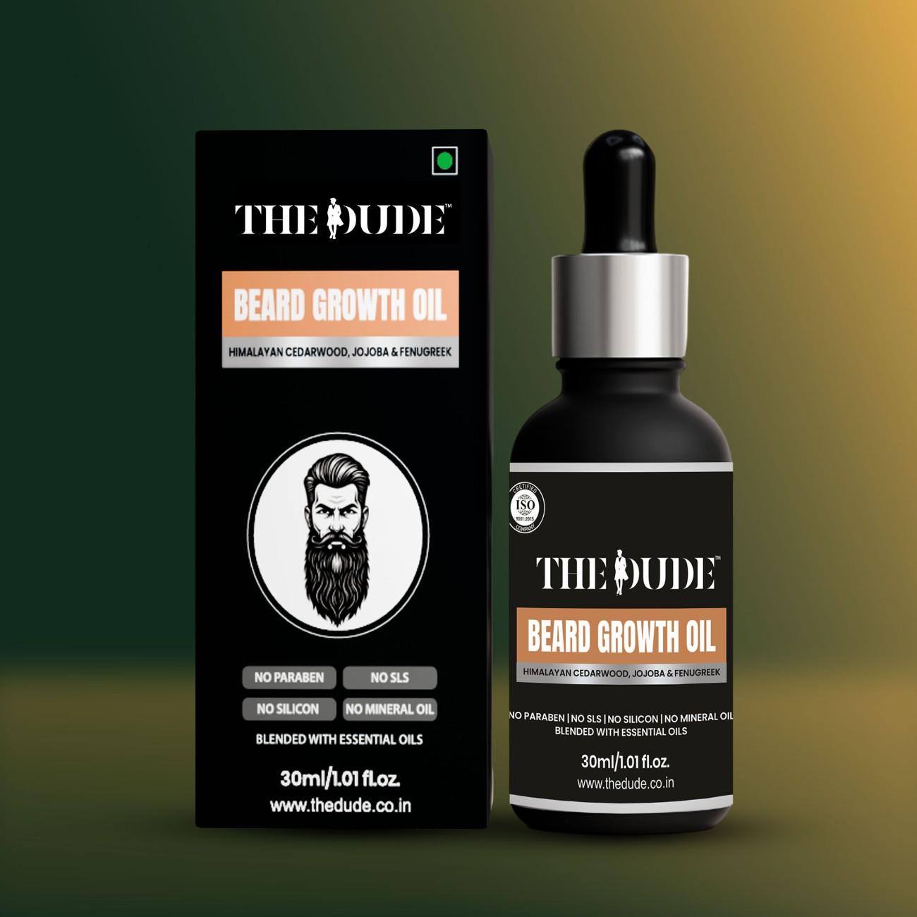 THE DUDE Beard Growth Oil for Men - 30 ml | Himalayan Cedarwood, Jojoba & Fenugreek | Promotes Thicker Beard | For Patchy Uneven Growth