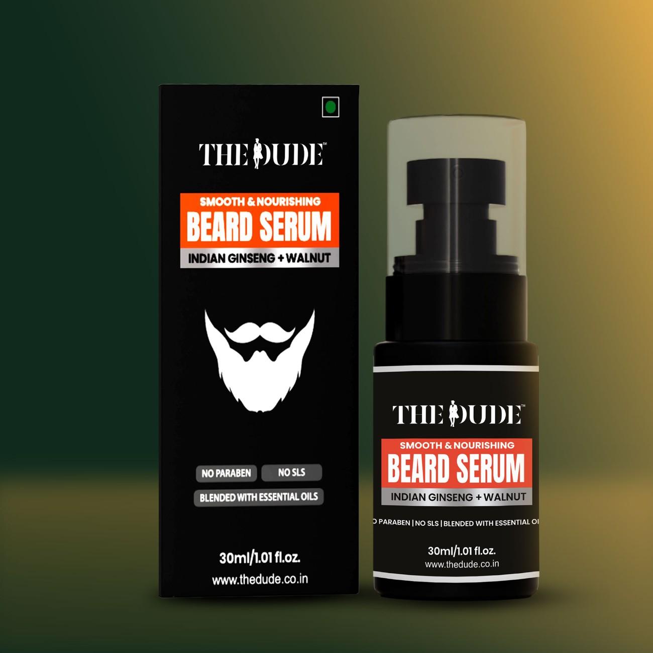 THE DUDE Smooth Nourishing Beard Serum for Men - 30 ml | Ashwagandha, Walnut & Aloe | Softens Rough Beard | Reduces Itch & Dryness