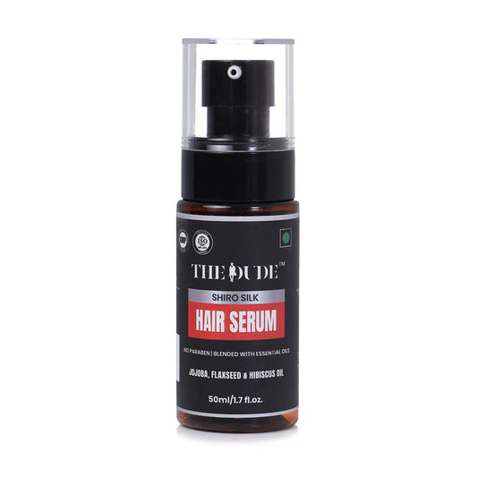 THE DUDE Shiro Silk Hair Serum for Men - 50 ml | Jojoba, Flaxseed & Hibiscus | Controls Frizz & Flyaways | Adds Shine & Smoothness to Dry Dull Hair