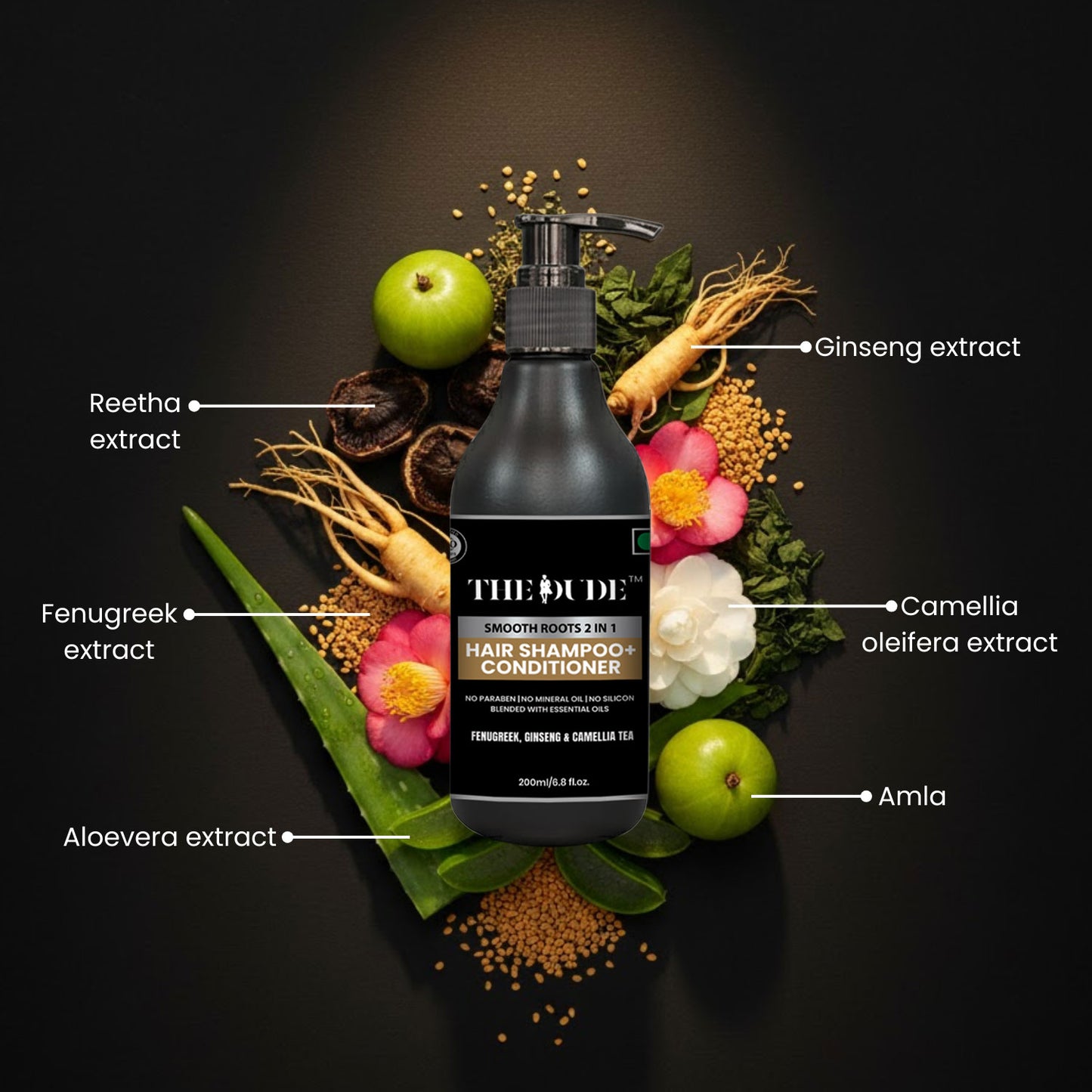 The Dude Smooth Roots with Fenugreek, Ginseng & Camellia Oleifera Hair Shampoo & Conditioner