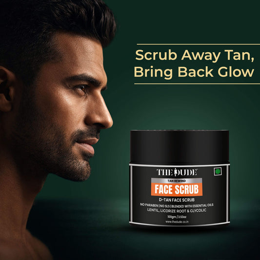 THE DUDE D-Tan Face Scrub for Men - 100 gm | Papaya, Gotu Kola & Manjistha | Removes Sun Tan & Pollution | Brightens Skin Tone