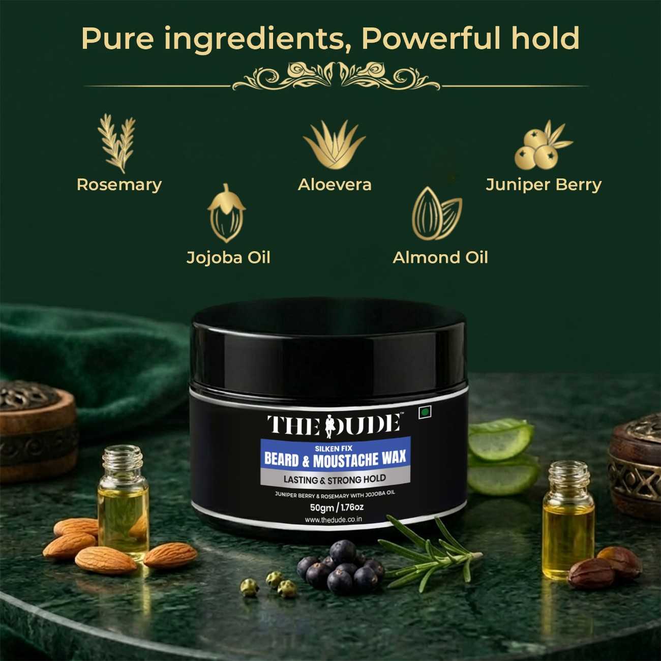 THE DUDE Silken Fix Beard & Moustache Wax for Men - 50 gm | Strong Natural Hold | Styles Beard Without Stiffness | Tames Unruly & Flyaway Beard Hair