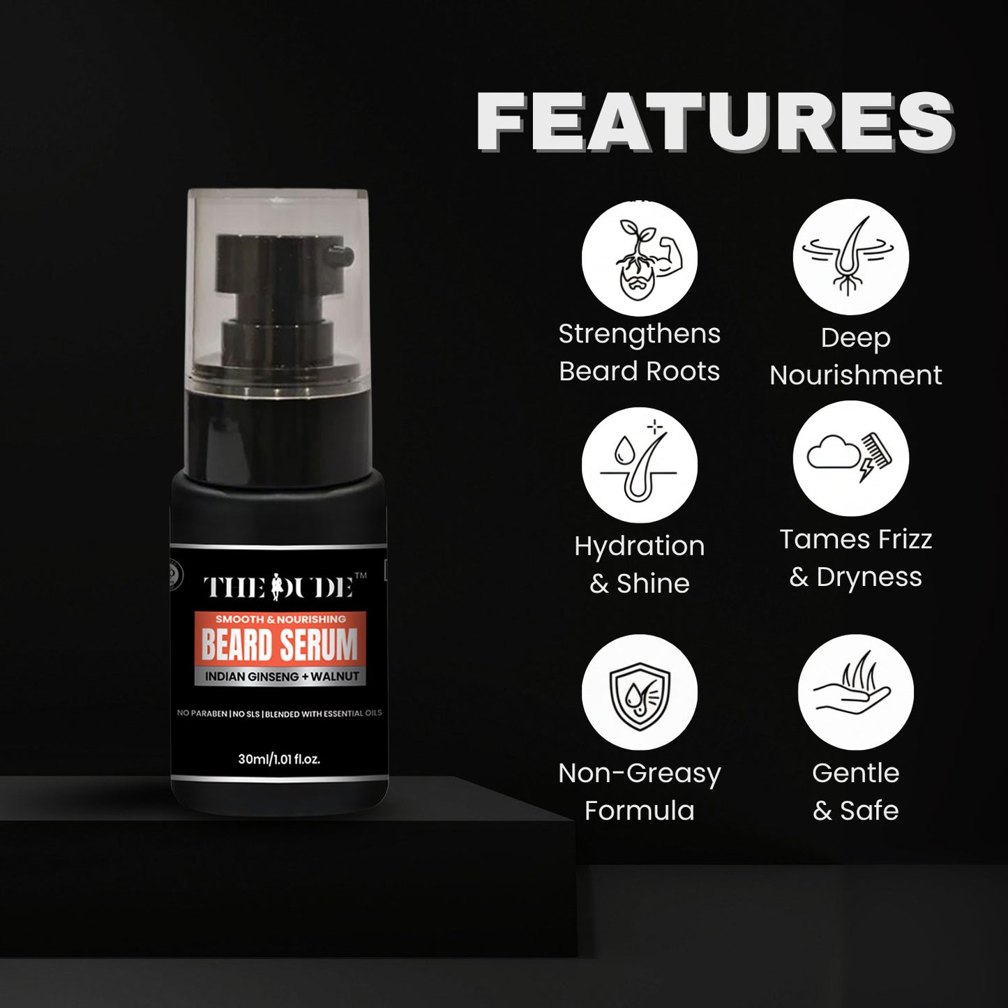 The Dude Smooth & Nourishing Beard Serum with Indian Ginseng + Walnut - 30ml
