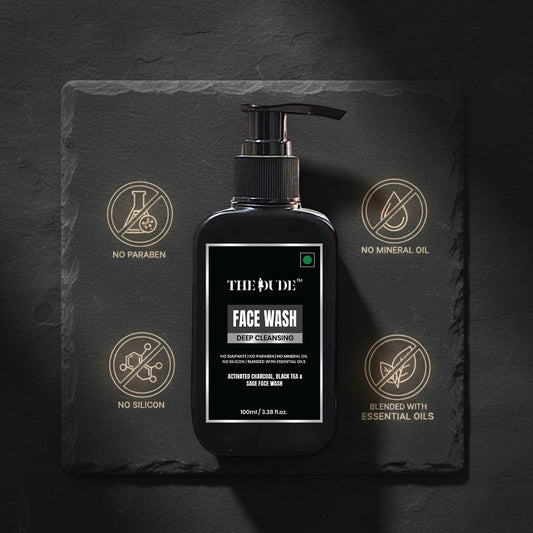 THE DUDE Deep Cleansing Charcoal Face Wash for Men - 100 ml | Activated Charcoal Black Tea | Removes Oil Dirt & Pollution