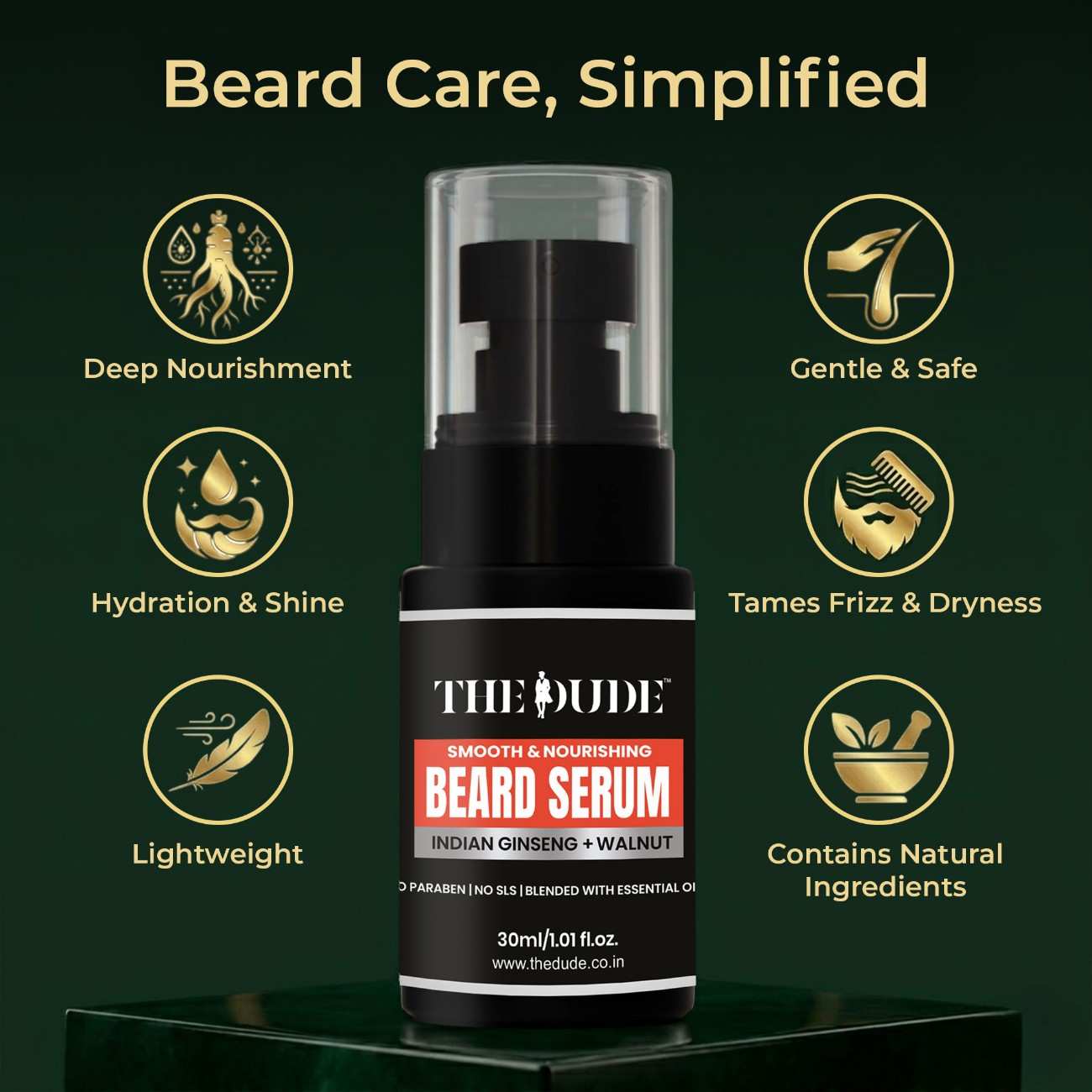 THE DUDE Smooth Nourishing Beard Serum for Men - 30 ml | Ashwagandha, Walnut & Aloe | Softens Rough Beard | Reduces Itch & Dryness