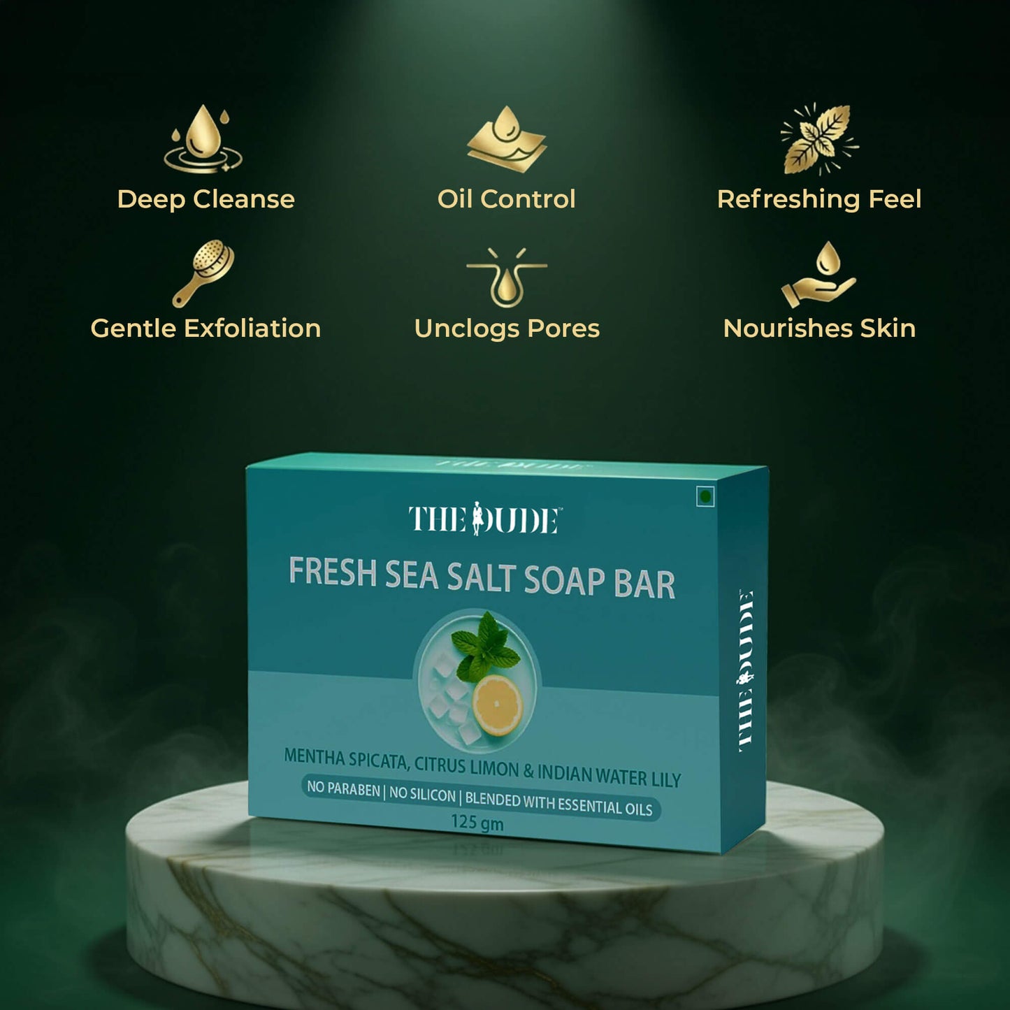 The Dude Fresh Sea Salt Soap Bar with Mentha spicata, Citrus Limon & Indian water lily