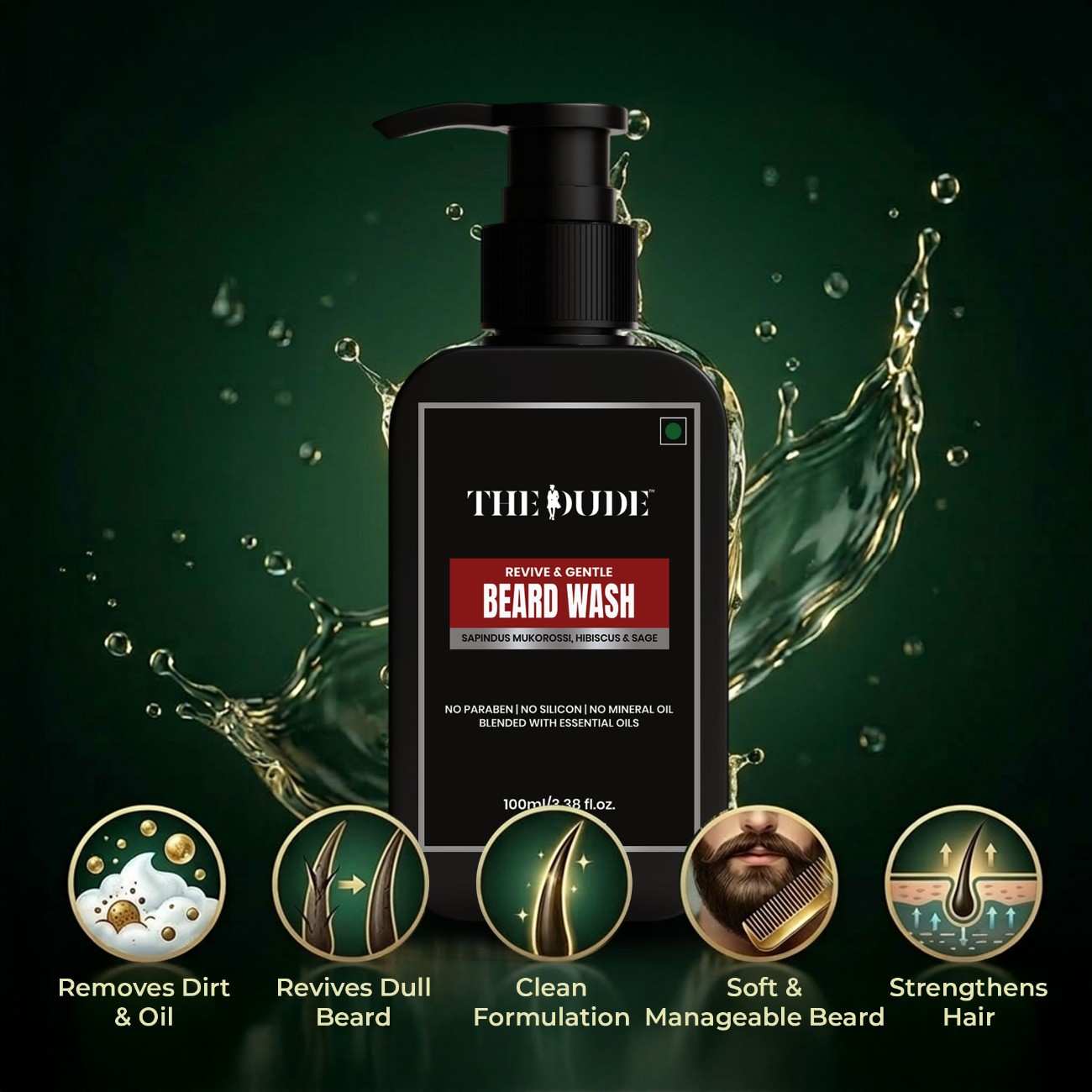 THE DUDE Revive Gentle Beard Wash for Men - 100 ml | Mild Daily Cleanser | Removes Dirt Odour & Beard Dandruff | Softens & Refreshes Beard