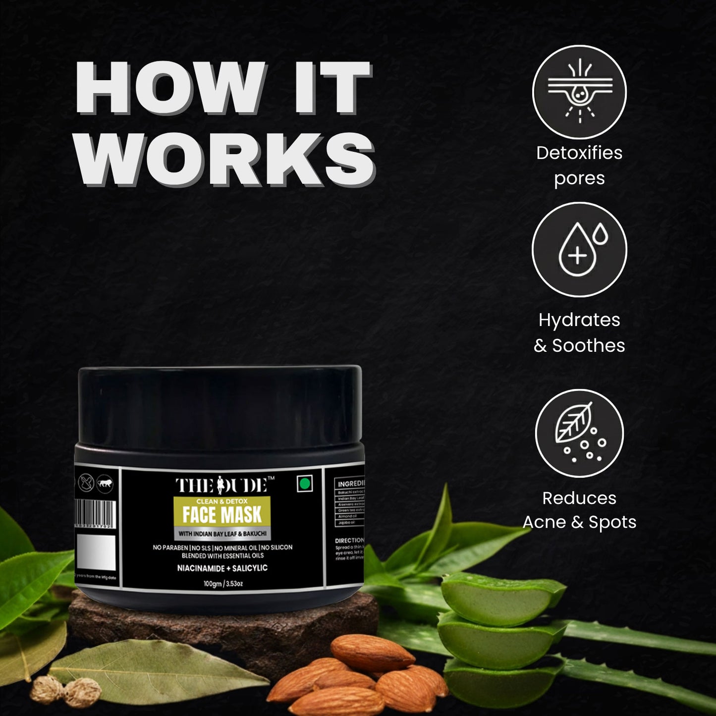 The Dude Clean & Detox Face Mask with Indian Bay Leaf & Bakuchi - 100gm