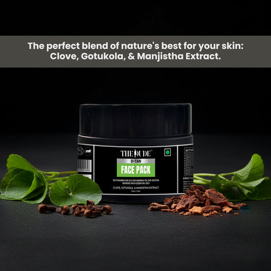 THE DUDE D-Tan Face Pack for Men - 100 gm | Clove, Gotu Kola & Manjistha | Removes Tan & Dullness | Brightens & Clears Skin