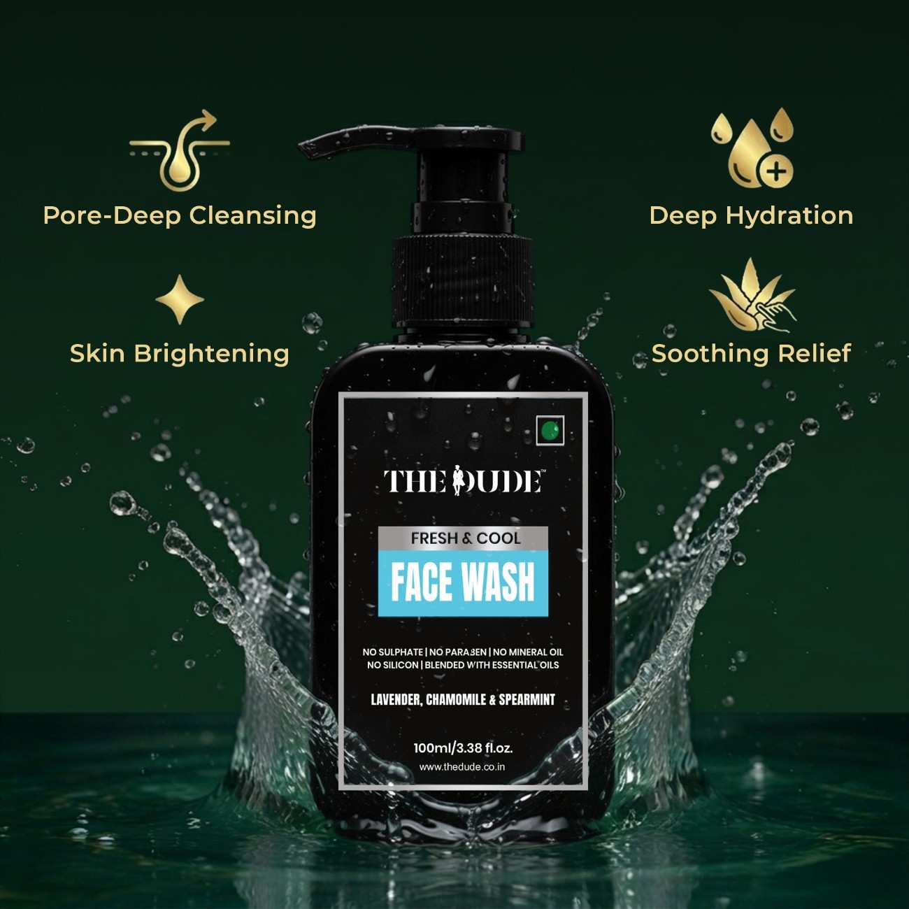 THE DUDE Fresh Cool Face Wash for Men - 100 ml | Lavender, Chamomile & Spearmint | Refreshing Cleanser | Controls Oil & Revives Tired Skin