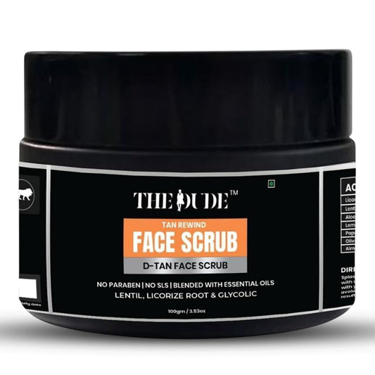 THE DUDE D-Tan Face Scrub for Men - 100 gm | Papaya, Gotu Kola & Manjistha | Removes Sun Tan & Pollution | Brightens Skin Tone