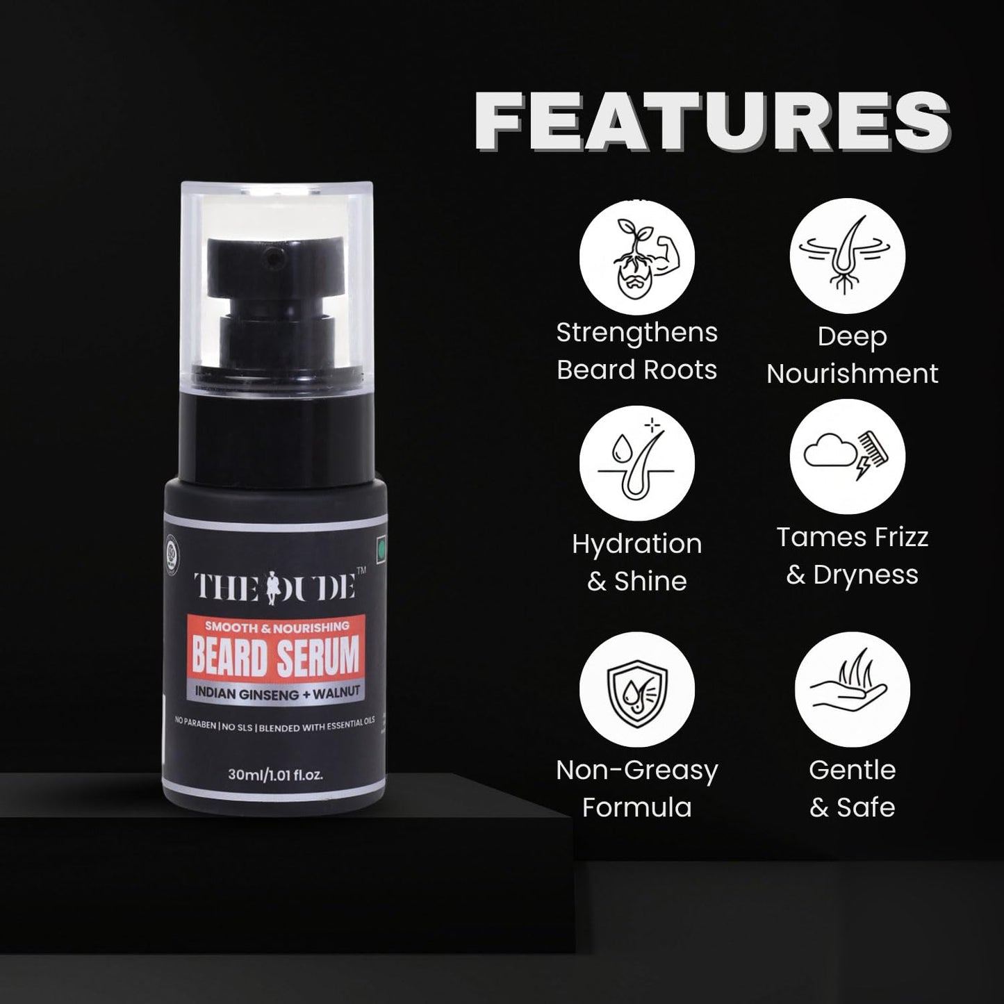 THE DUDE Smooth Nourishing Beard Serum for Men - 30 ml | Ashwagandha, Walnut & Aloe | Softens Rough Beard | Reduces Itch & Dryness