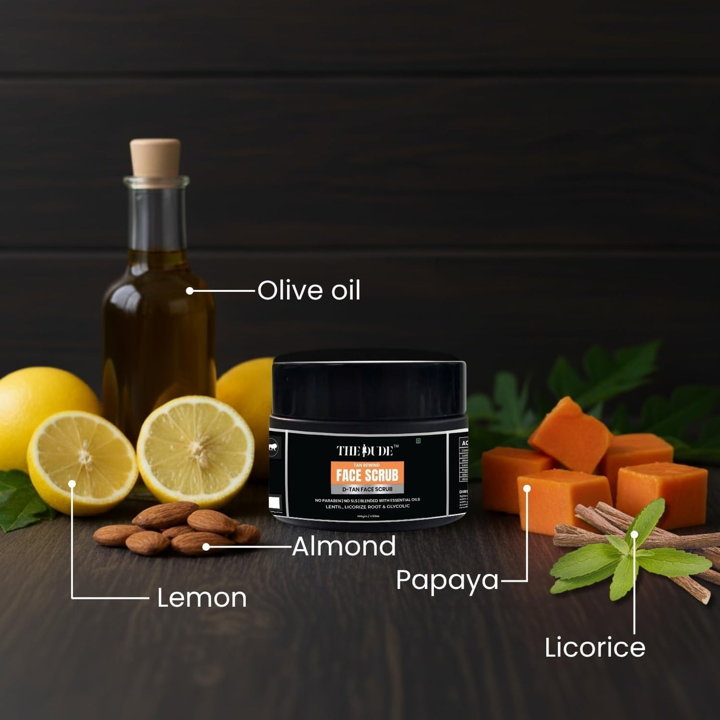 THE DUDE D-Tan Face Scrub for Men - 100 gm | Papaya, Gotu Kola & Manjistha | Removes Sun Tan & Pollution | Brightens Skin Tone