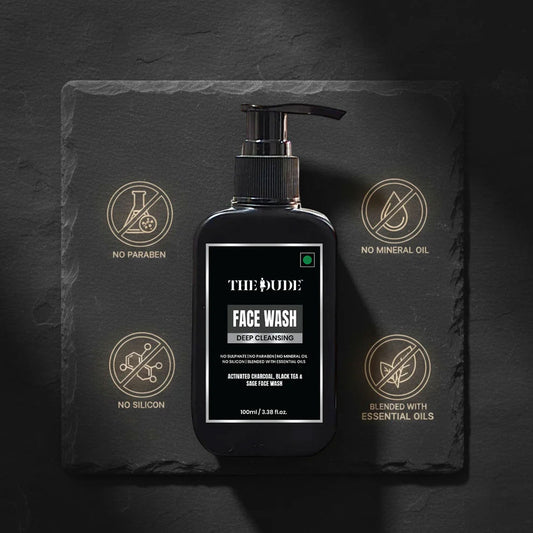 THE DUDE Deep Cleansing Activated Charcoal Face Wash for Men - 100 ml | Deep Cleansing Formula with Black Tea & Sage | Daily Use Face Cleanser