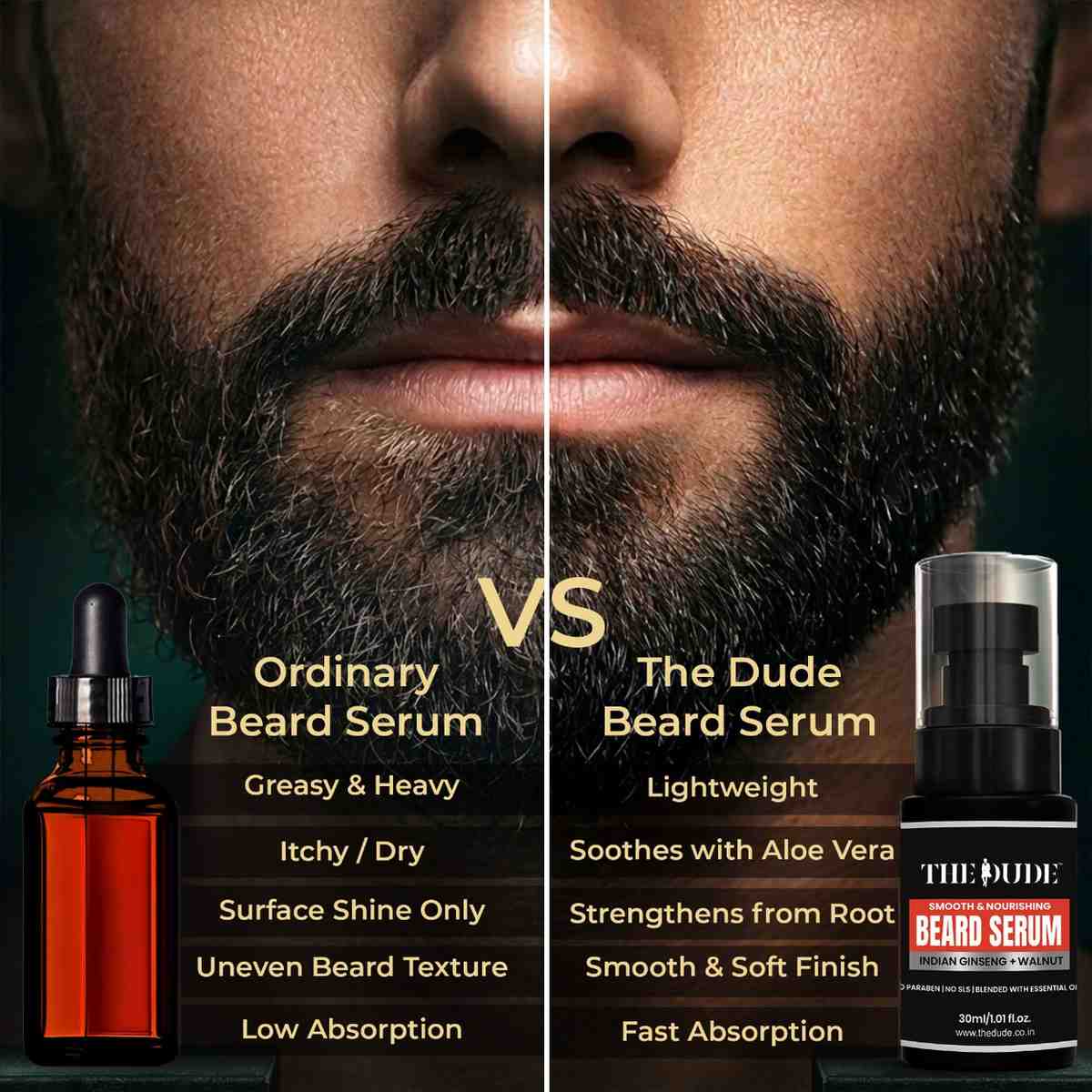 THE DUDE Smooth Nourishing Beard Serum for Men - 30 ml | Ashwagandha, Walnut & Aloe | Softens Rough Beard | Reduces Itch & Dryness
