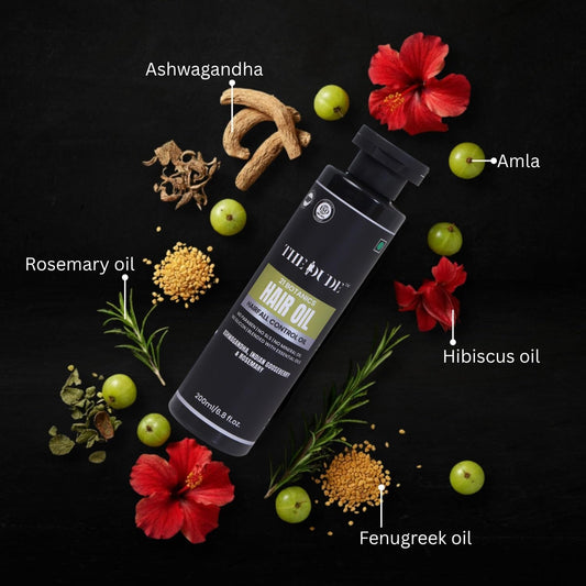 THE DUDE 21 Botanics Hairfall Control Hair Oil for Men - 200 ml | Ashwagandha, Brahmi & Rosemary | Reduces Hair Fall & Strengthens Roots | For Weak Thinning Hair