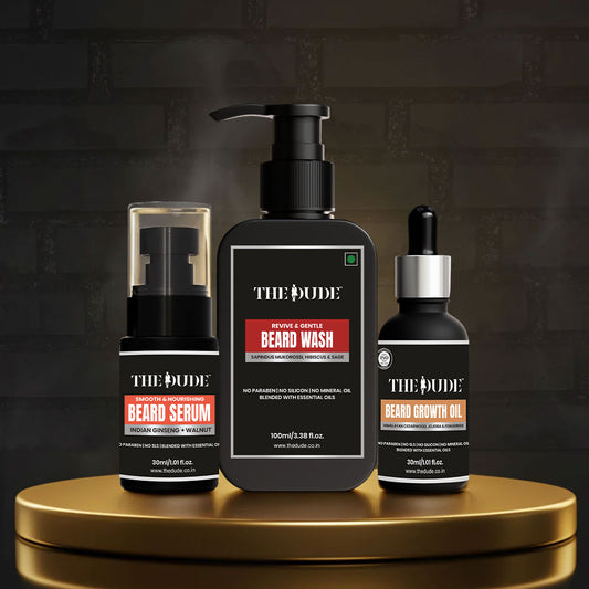 THE DUDE Beard Growth Grooming Combo for Men | Complete Beard Care Kit | Growth Cleanse & Style | For Thick Healthy Beard