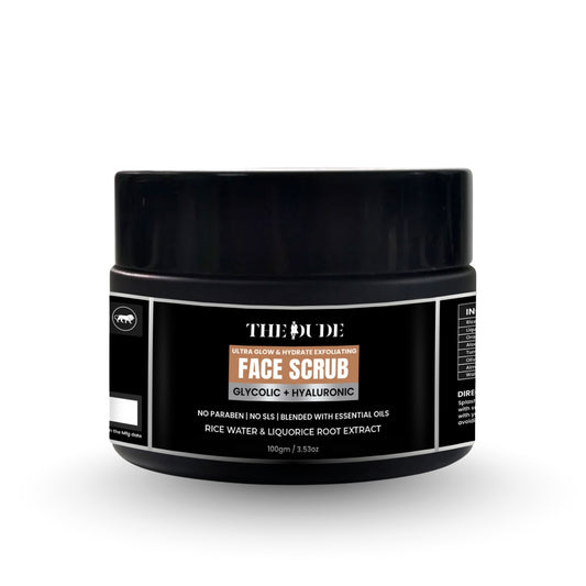 The Dude Ultra Glow & Hydrate Exfoliating Face Scrub with Glycolic + Hyaluronic 100gm
