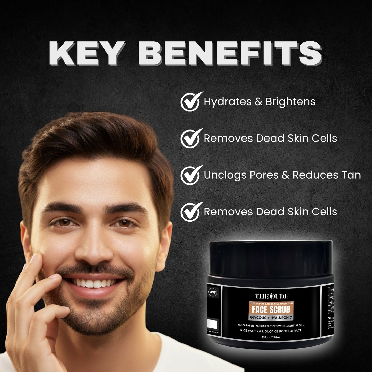 The Dude Ultra Glow & Hydrate Exfoliating Face Scrub with Glycolic + Hyaluronic 100gm
