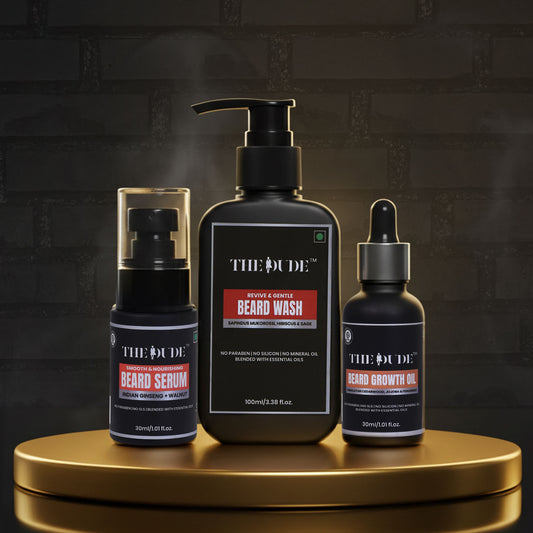THE DUDE Beard Growth Grooming Combo for Men | Complete Beard Care Kit | Growth Cleanse & Style | For Thick Healthy Beard