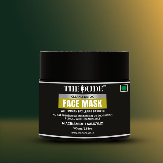 THE DUDE Clean Detox Face Mask for Men - 100 gm | Bakuchi Indian Bay Leaf | Deep Pore Cleansing | Helps Reduce Acne & Oil