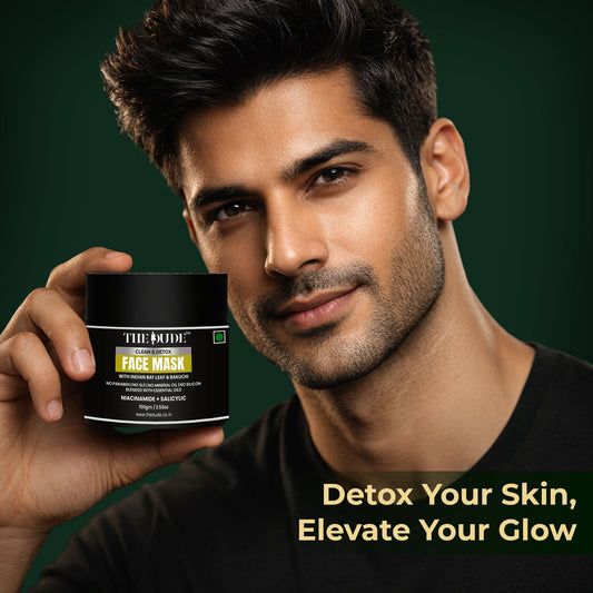 THE DUDE Clean Detox Face Mask for Men - 100 gm | Bakuchi Indian Bay Leaf | Deep Pore Cleansing | Helps Reduce Acne & Oil