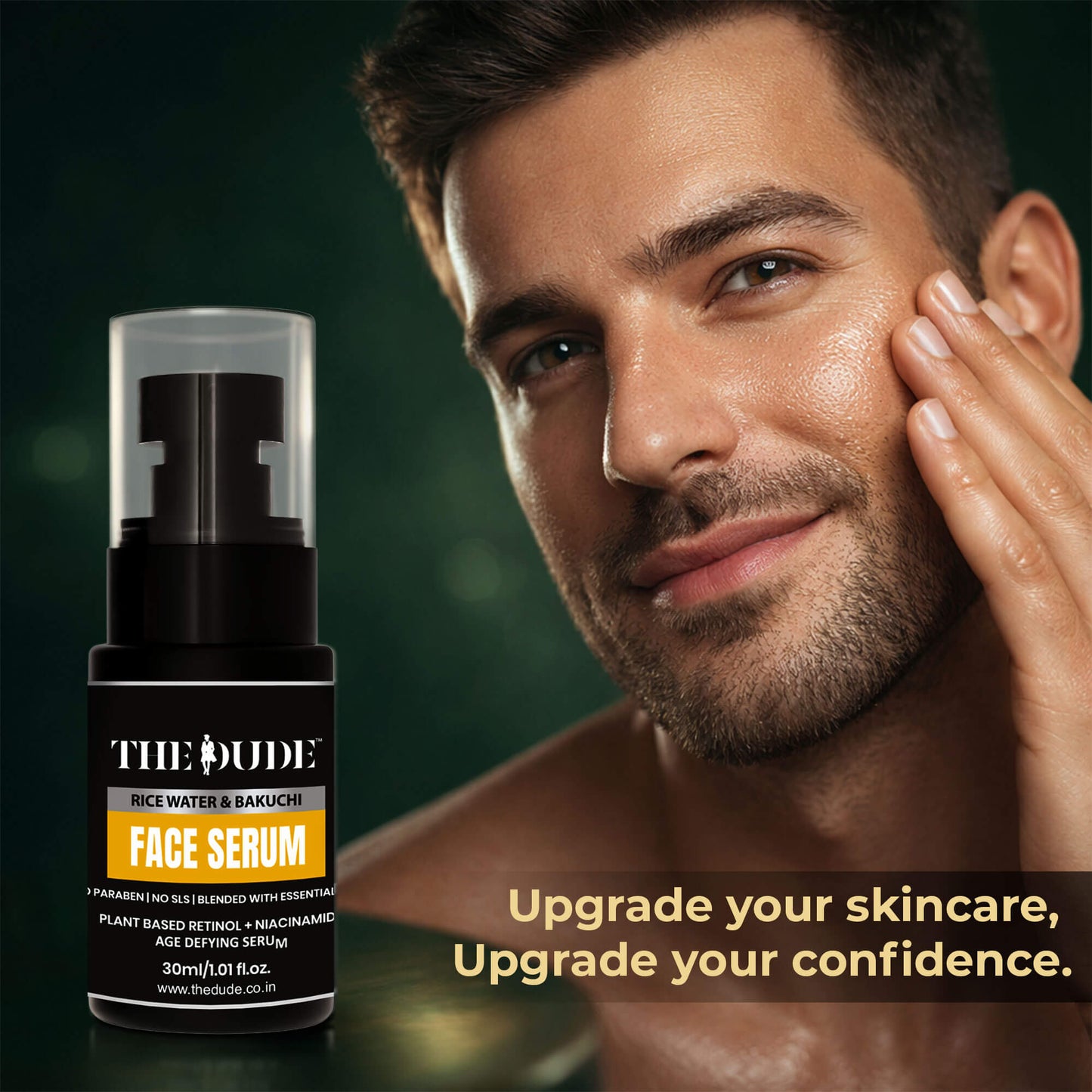 THE DUDE Rice Water & Bakuchi Face Serum for Men - 30 ml | Plant Based Retinol Niacinamide | Improves Texture & Fine Lines