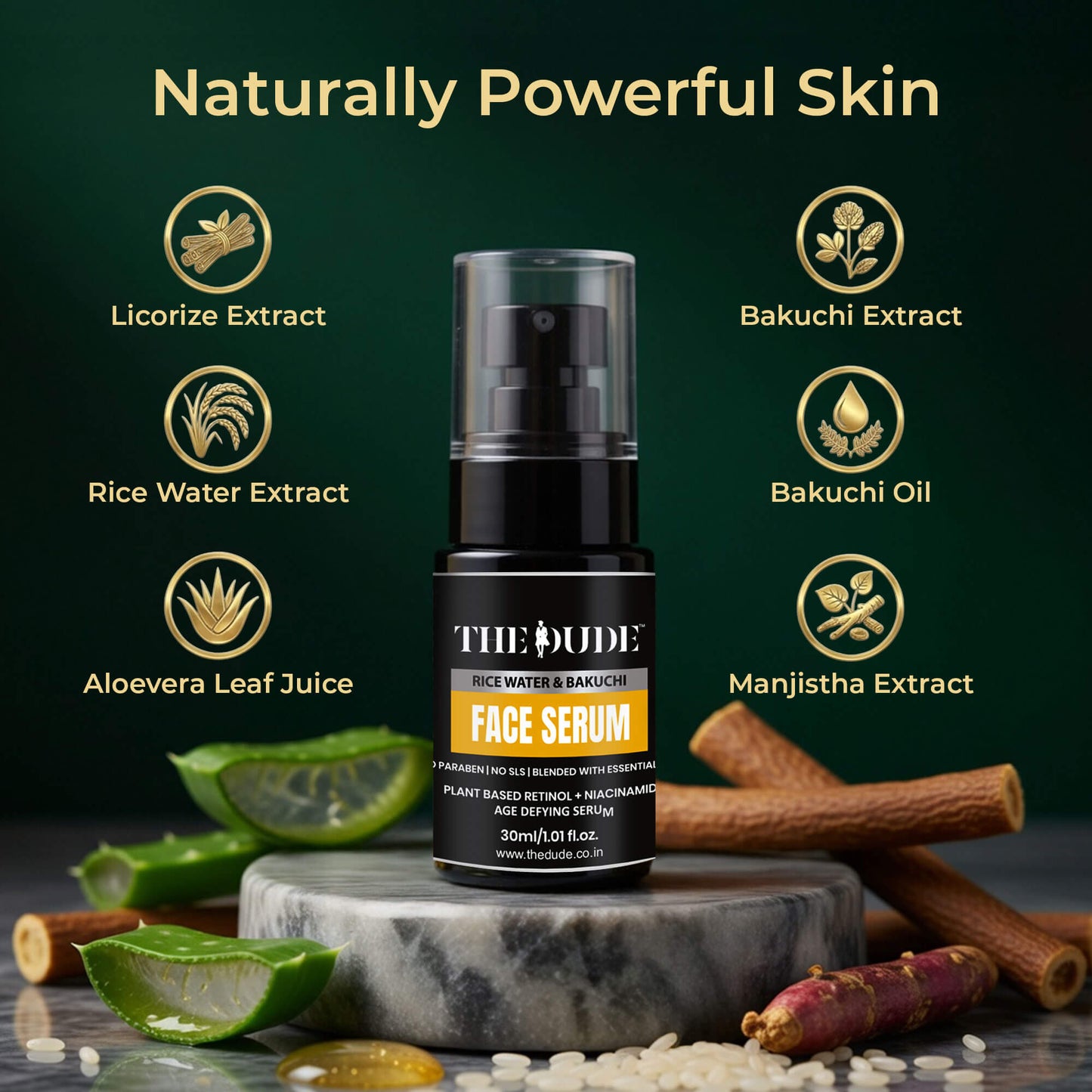 THE DUDE Rice Water & Bakuchi Face Serum for Men - 30 ml | Plant Based Retinol Niacinamide | Improves Texture & Fine Lines