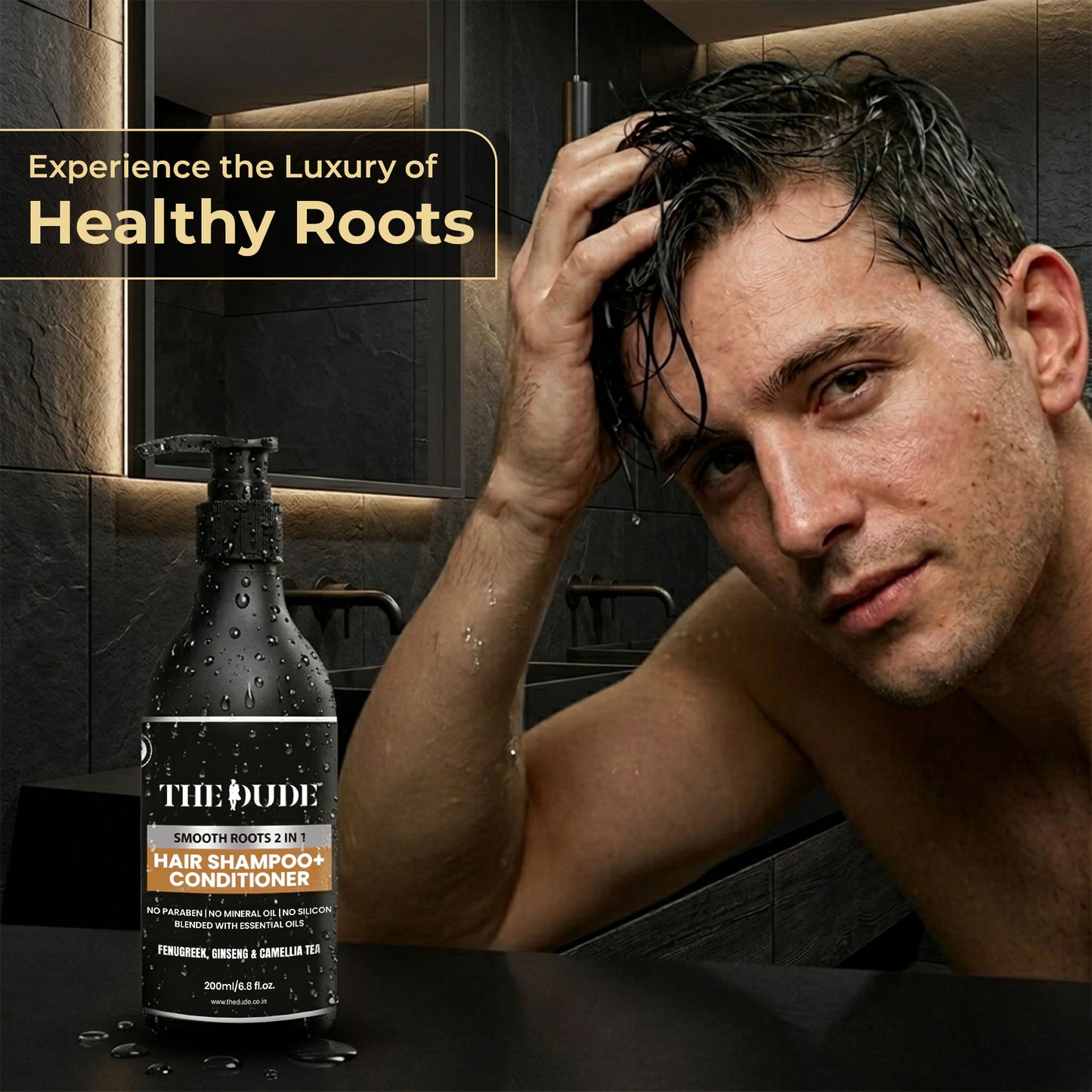 THE DUDE Smooth Roots 2-in-1 Shampoo & Conditioner for Men - 200 ml | Fenugreek, Ginseng & Camellia | Reduces Hair Fall & Dryness | Strengthens Roots