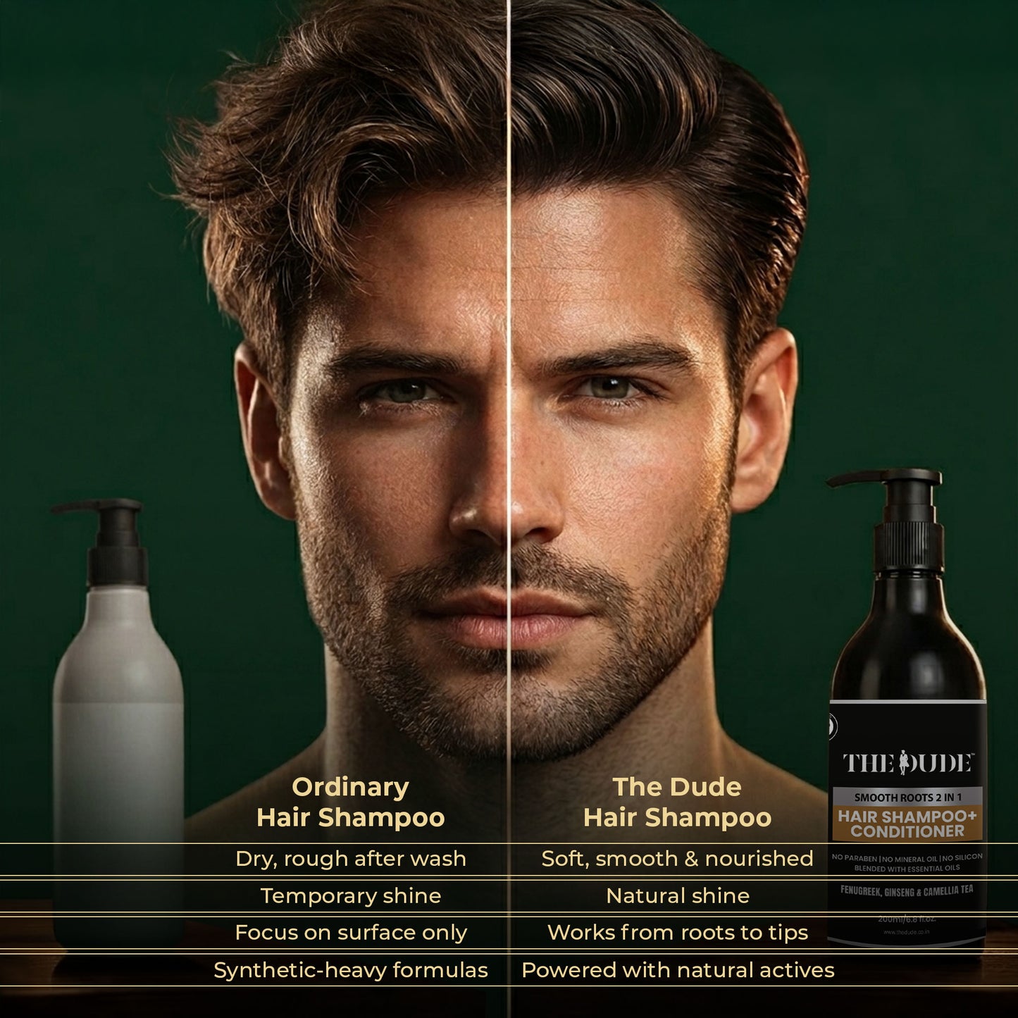 THE DUDE Smooth Roots 2-in-1 Shampoo & Conditioner for Men - 200 ml | Fenugreek, Ginseng & Camellia | Reduces Hair Fall & Dryness | Strengthens Roots
