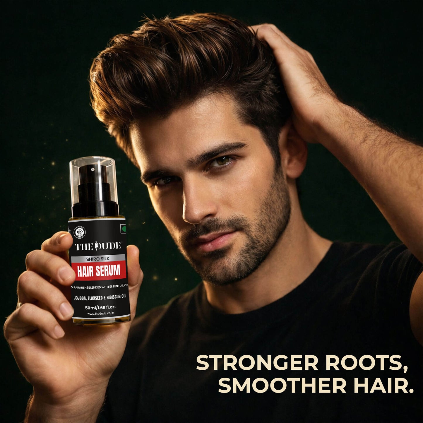 THE DUDE Shiro Silk Hair Serum for Men - 50 ml | Jojoba, Flaxseed & Hibiscus | Controls Frizz & Flyaways | Adds Shine & Smoothness to Dry Dull Hair