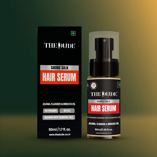THE DUDE Shiro Silk Hair Serum for Men - 50 ml | Jojoba, Flaxseed & Hibiscus | Controls Frizz & Flyaways | Adds Shine & Smoothness to Dry Dull Hair