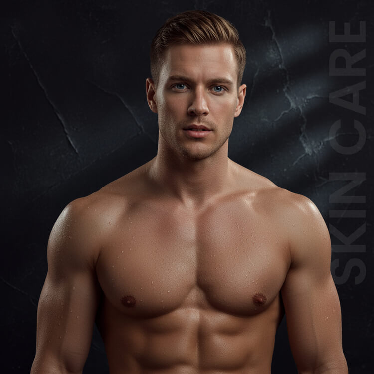 Shirtless muscular man with short hair facing forward