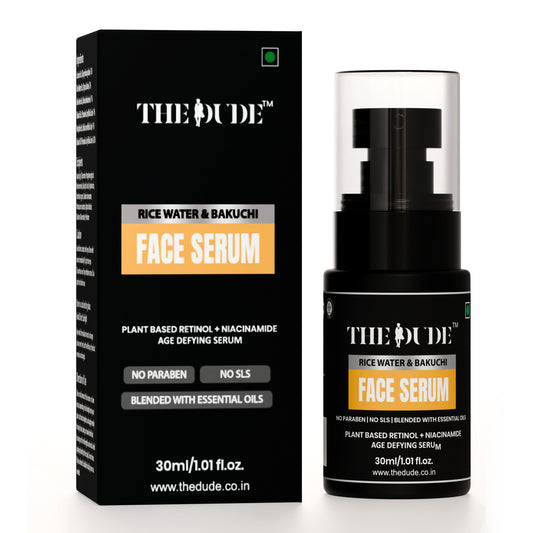 THE DUDE Rice Water & Bakuchi Face Serum for Men - 30 ml | Plant Based Retinol Niacinamide | Improves Texture & Fine Lines