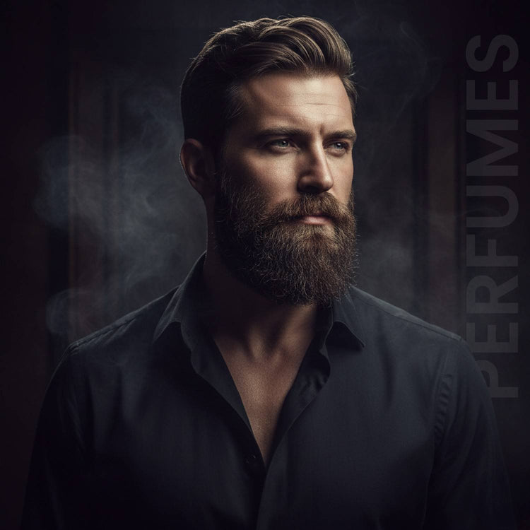 Bearded man in dark shirt looking sideways in moody lighting.